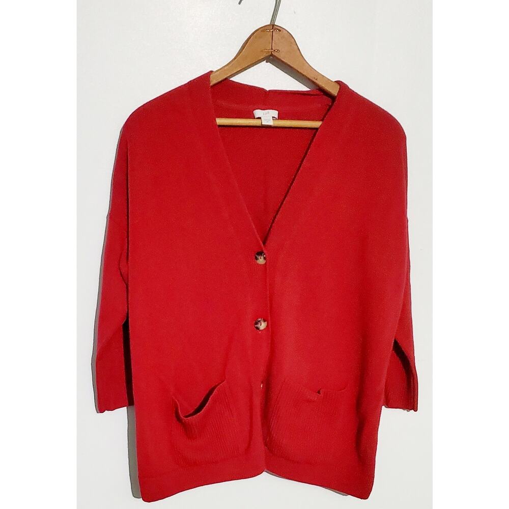 😺 J.Jill Womens Oversized Red Cardigan Sweater Size XS Cabincore Cottagecore